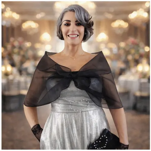 Echarpe Bolero Preto Cristal Busto 99 cm Tamanho P até m