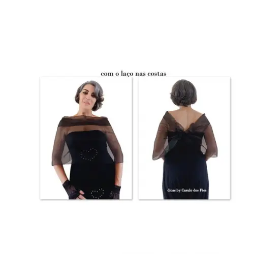 Echarpe Bolero Preto Cristal Busto 99 cm Tamanho P até m