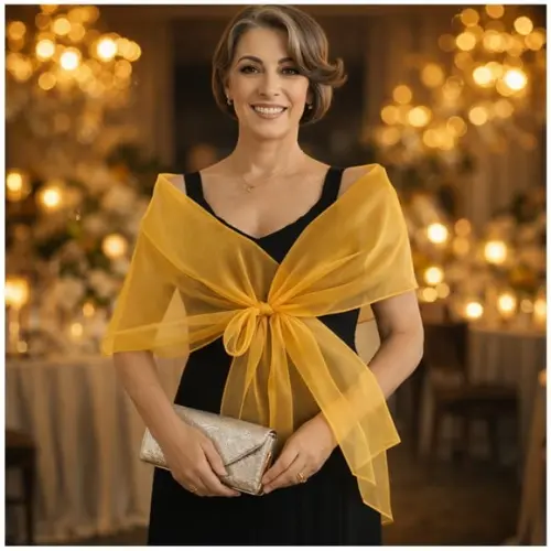 Echarpe Festa Amarelo Ouro Modelo Cristal Por Encomenda