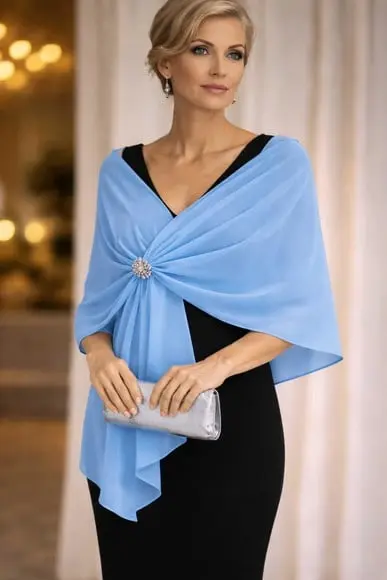Echarpe Festa Azul Céu em Crepe de Seda