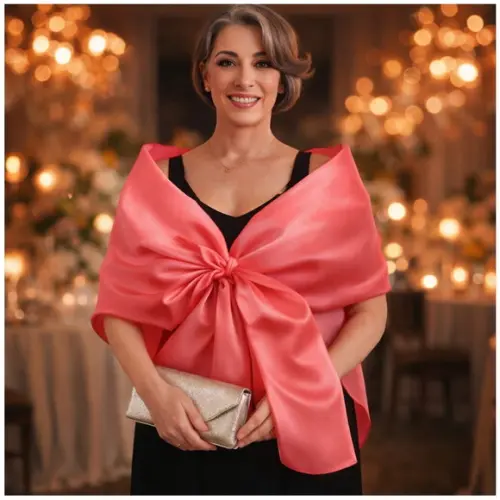 Echarpe Festa Coral Rosado Organdi Tamanhos m G ou Gg