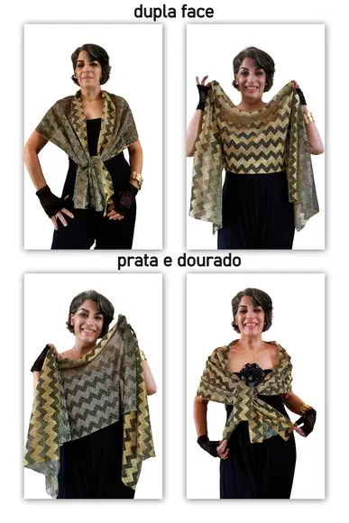 Echarpe Festa Dourada Dupla Face sem Costura