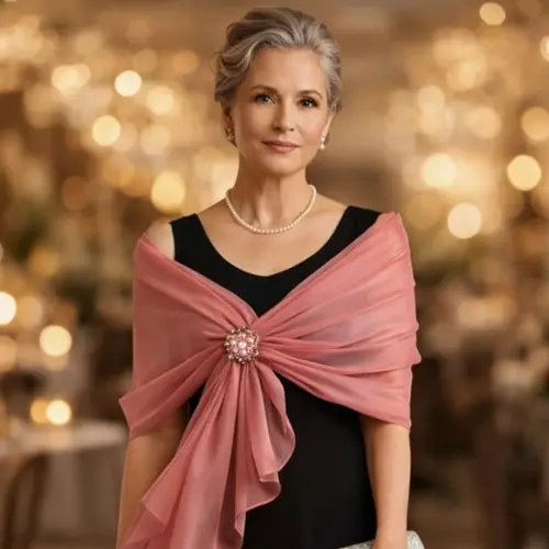 Echarpe Festa Rosa em Chiffon de Seda Transparente
