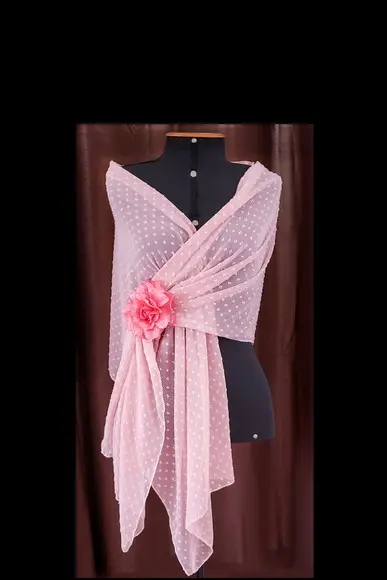 Echarpe Festa Rosa Longa em Chiffon de Seda Transparente