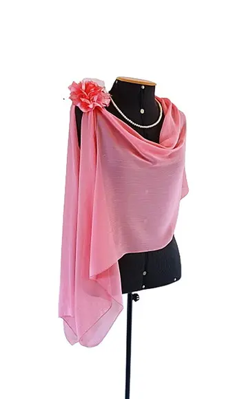 Echarpe Festa Rosa em Chiffon de Seda Transparente