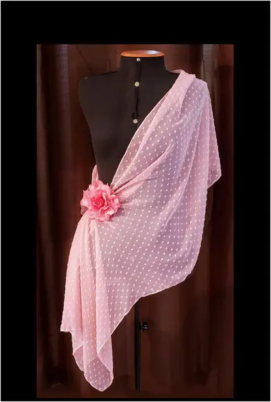 Echarpe Festa Rosa Longa em Chiffon de Seda Transparente