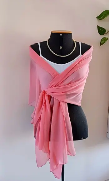 Echarpe Festa Rosa em Chiffon de Seda Transparente