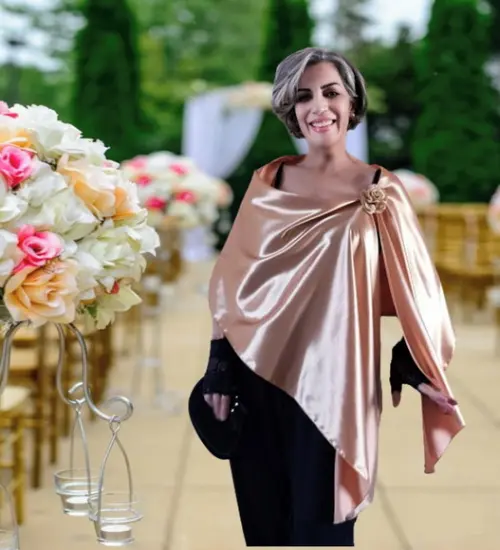 Echarpe Festa Rosé Golden Dourada Cetim de Seda