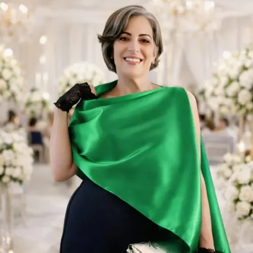 Echarpe Festa Verde Esmeralda Crepe de Seda