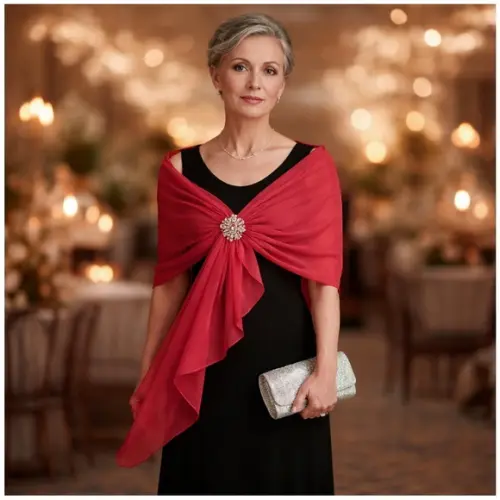 Echarpe Festa Vermelho Crepe de Seda Longa