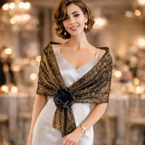 Lenço de Festa Dourado Chiffon de Seda Transparente Promoção