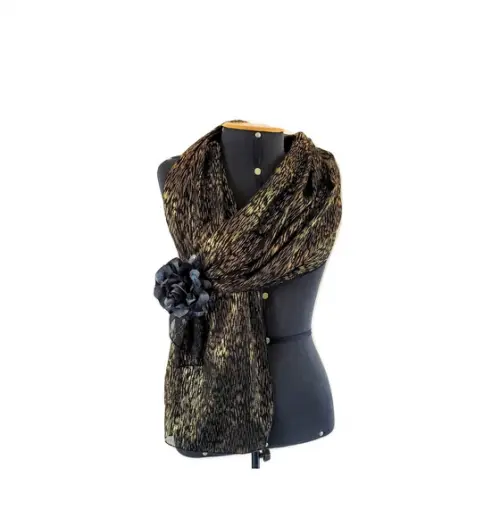 Lenço de Festa Dourado Chiffon de Seda Transparente Promoção