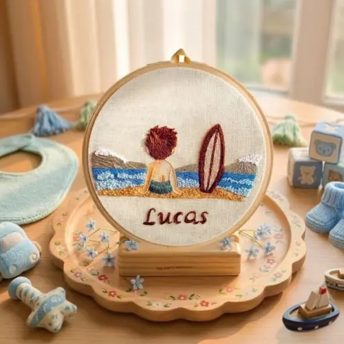 Porta Maternidade Menino Surfista Bordado Personalizado 🌊🏄?