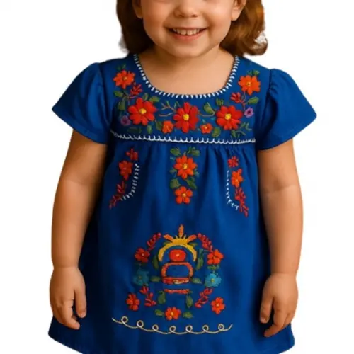 Vestido Infantil Bordado à Mão Mexicano 3 a 4 Anos