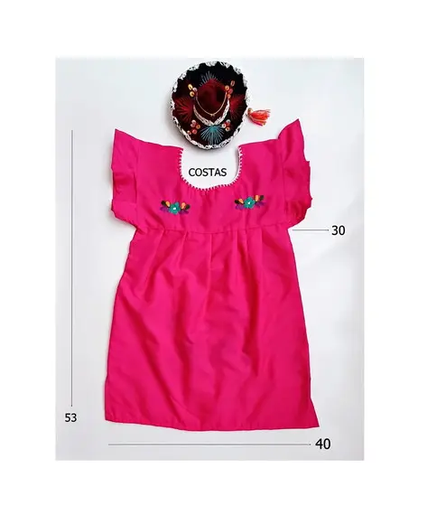 Vestido Infantil 3 a 4 Anos Mexicano Bata Pink Bordado a Mão