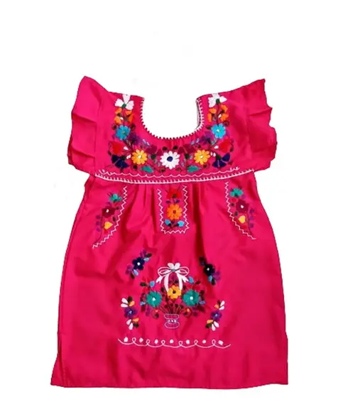 Vestido Infantil 3 a 4 Anos Mexicano Bata Pink Bordado a Mão