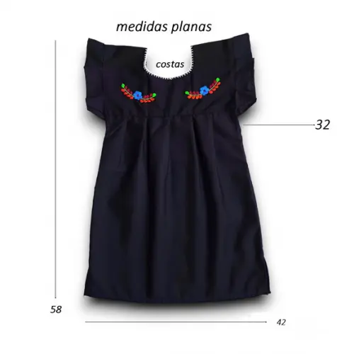Vestido Infantil Bordado a Mão Preto 4 a 6 Anos Mexicano