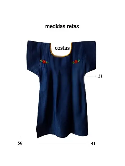 Vestido Infantil Jeans Bordado a Mão 4 a 6 Anos Mexicano