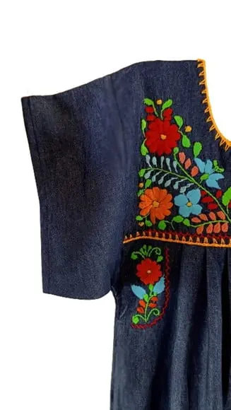 Vestido Jeans Bordado a Mão 8 a 10 Anos Mexicano