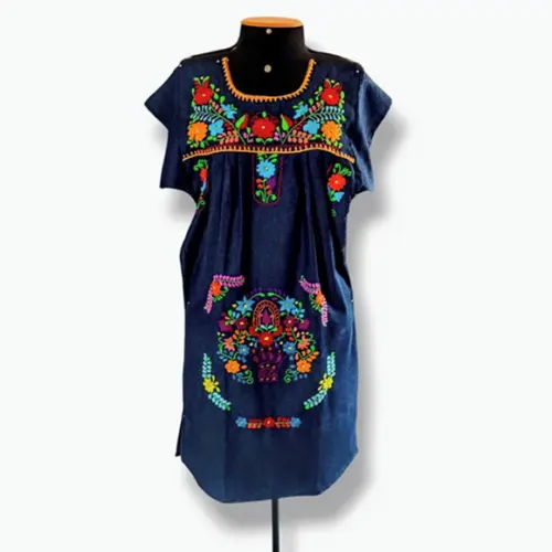 Vestido Jeans Bordado a Mão 8 a 10 Anos Mexicano