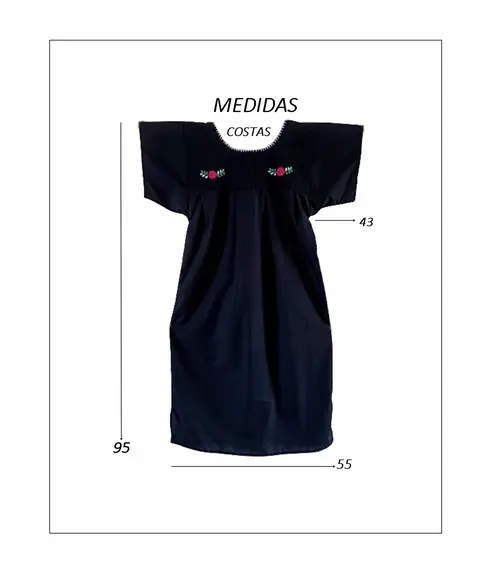 Vestido Mexicano 10 a 12 Anos Bordado a Mão Preto