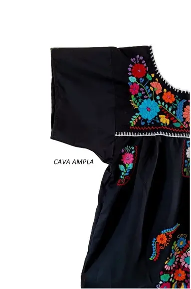 Vestido Mexicano 10 a 12 Anos Bordado a Mão Preto