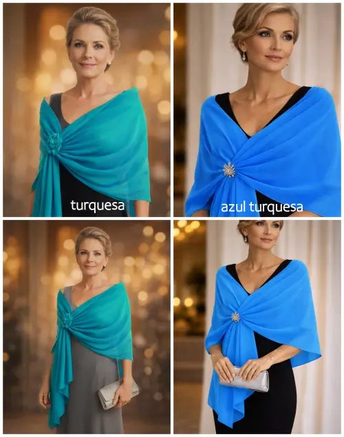 Echarpe Festa Musseline Toque de Seda Turquesa ou Azul Turquesa
