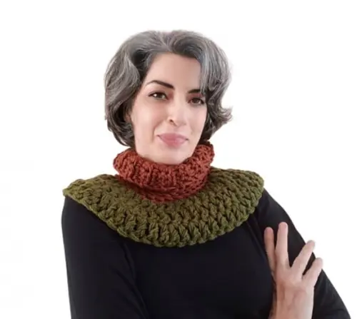 Cachecol Gola Crochê Lã Bicolor