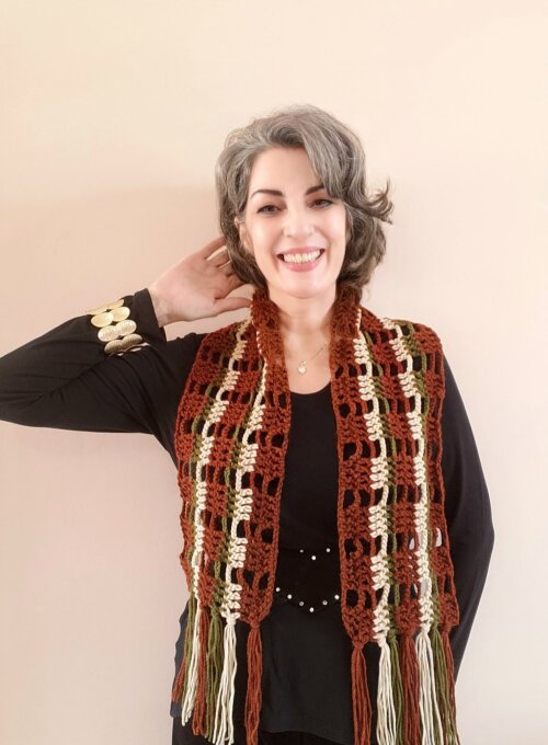 Cachecol Feminino de Crochê Leve e Macio tons terrosos