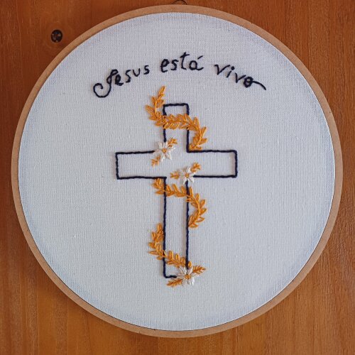 Quadro Bastidor Bordado Cruz Ressurreição Jesus Está Vivo 🙏✨