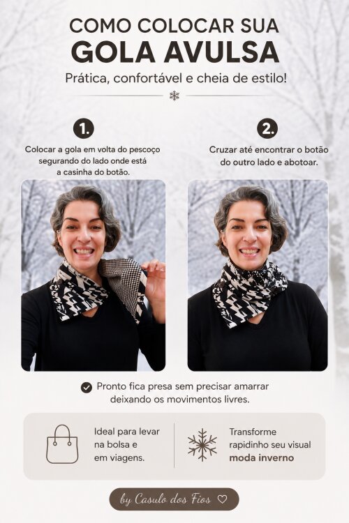 Cachecol Gola Avulsa Dupla Face Aveludada com botão