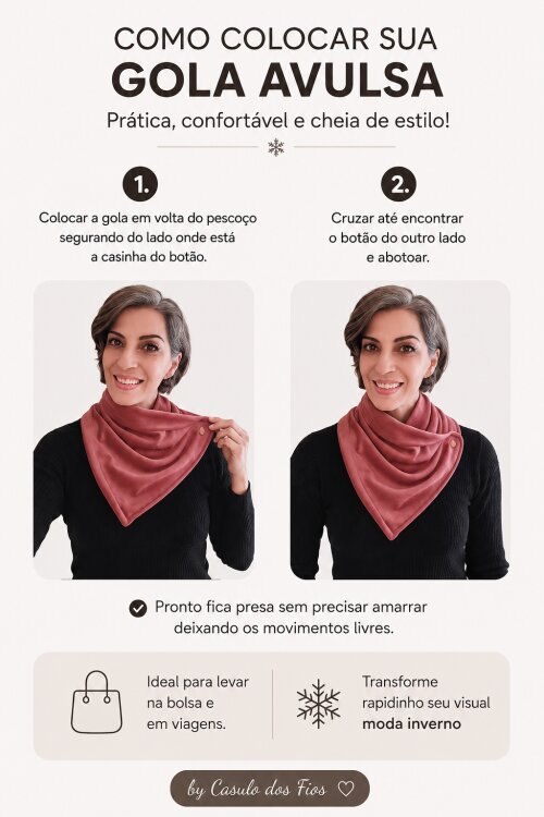 Cachecol Gola Avulsa Rosé Veludo com Botão Pronta Entrega Frete