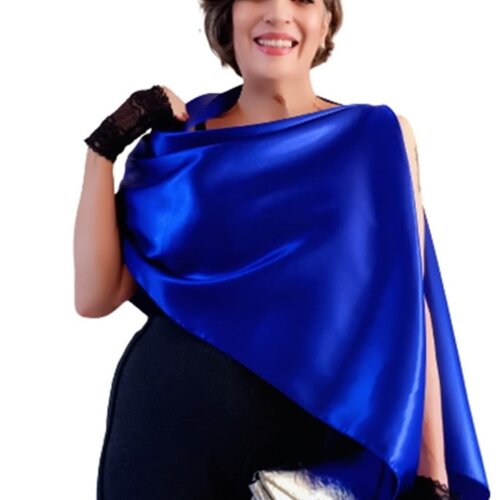 Echarpe Festa Azul Royal Cetim de Seda Paris Pronta Entrega Frete Grátis
