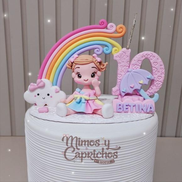 Topo de Bolo Mesversário Chuva de Amor