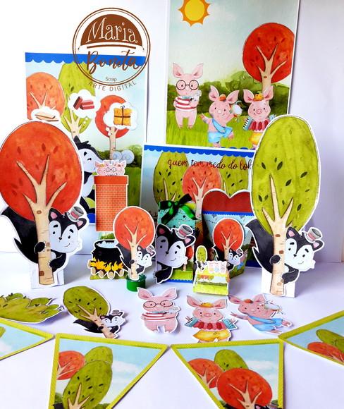 DECORAÇÃO KIT FESTA SÓ UM BOLINHO 3 PORQUINHOS