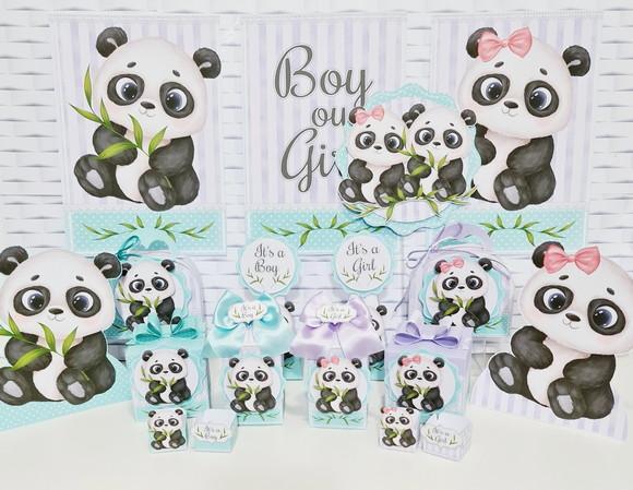 Kit 30 Lembrancinhas Personalizadas Chá Revelação Panda