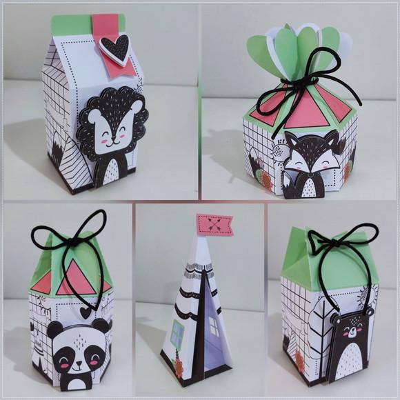 Kit Festa 30 Caixas Personalizadas Animais Escandinavos