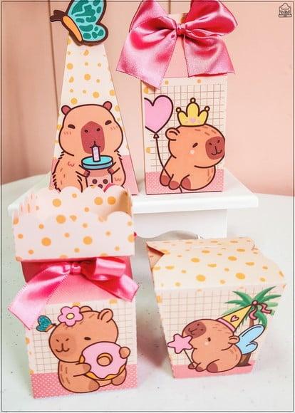 Kit Festa Capivara 40 Lembrancinhas Personalizadas com Laços