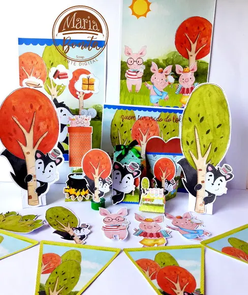 DECORAÇÃO KIT FESTA SÓ UM BOLINHO 3 PORQUINHOS