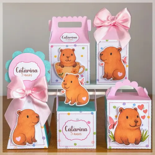 Kit Festa Capivara 20 Lembrancinhas Personalizadas com Laços