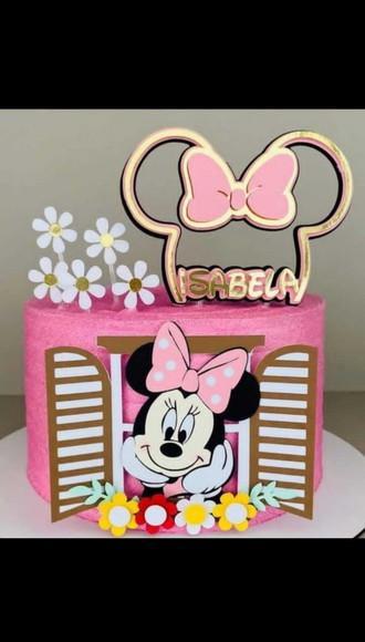 Arquivo Topo de Bolo Minnie Rosa Janela