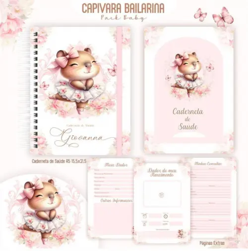 Arquivo Combo Caderneta de Saúde Capivara Bailarina