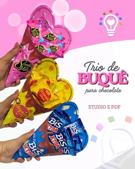 Arquivo Digital Trio Buquê Cone Chocolate pdf Studio