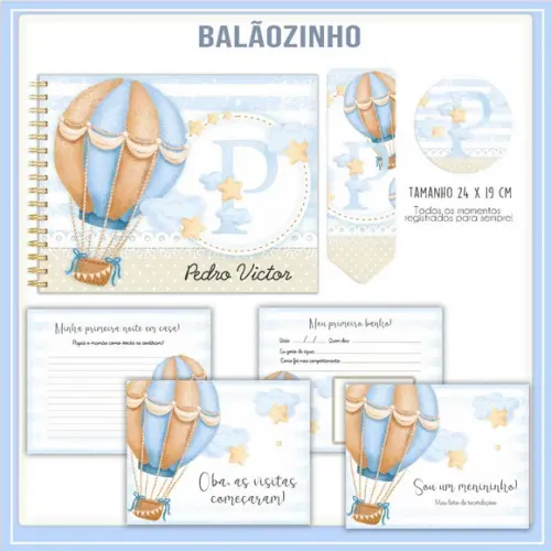 Arquivo combo caderneta e Livro do Bebê Balão clean Azul