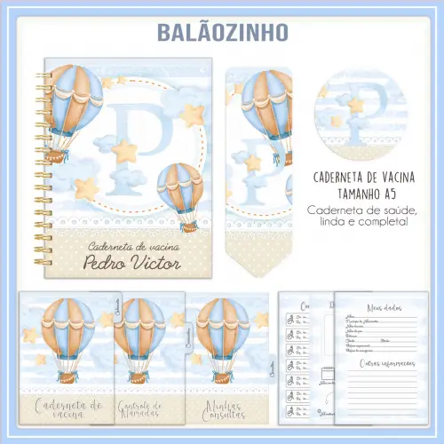 Arquivo combo caderneta e Livro do Bebê Balão clean Azul