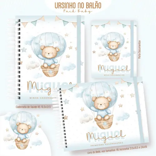 Arquivo Combo Caderneta de Saúde Livro Ursinho balão azul