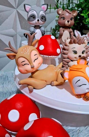 Kit com 6 Animais do Bosque em Biscuit