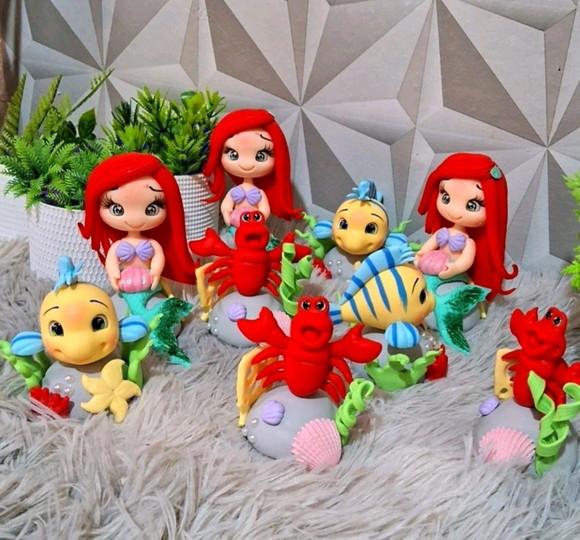 Kit com 3 Apliques Turma da Ariel em Biscuit