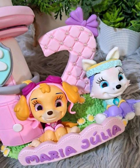 Topo Torre Patrulha Canina Rosa em Biscuit
