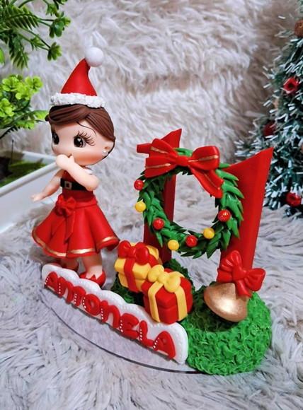 Vela Topo Natal Natalino Papai Noel Mamãe Noel em Biscuit